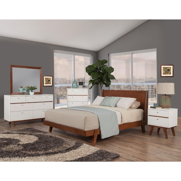 Alpine Furniture Dakota Two Drawer Nightstand, White Acorn Finish Wood 1974-02 - main